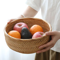  Round fruit basket Handmade real rattan woven dried fruit basket heart basket Candy plate sundries basket Autumn rattan woven fruit basket