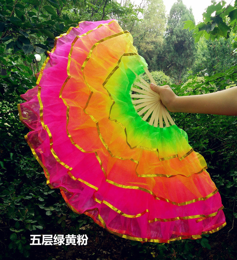 舞蹈扇双面跳舞扇子加大水晶纱扇儿童扇开场舞渐变秧歌扇