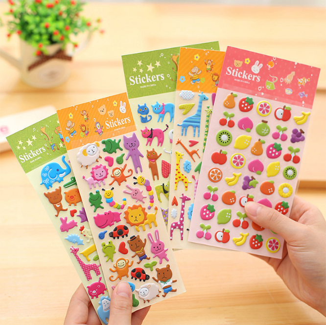 Cartoon small animal Fruit Three-dimensional Children's stickers Stickers Sticky Painting 3D Three-dimensional Bubble stickers Sticky Painting Hand account stickers