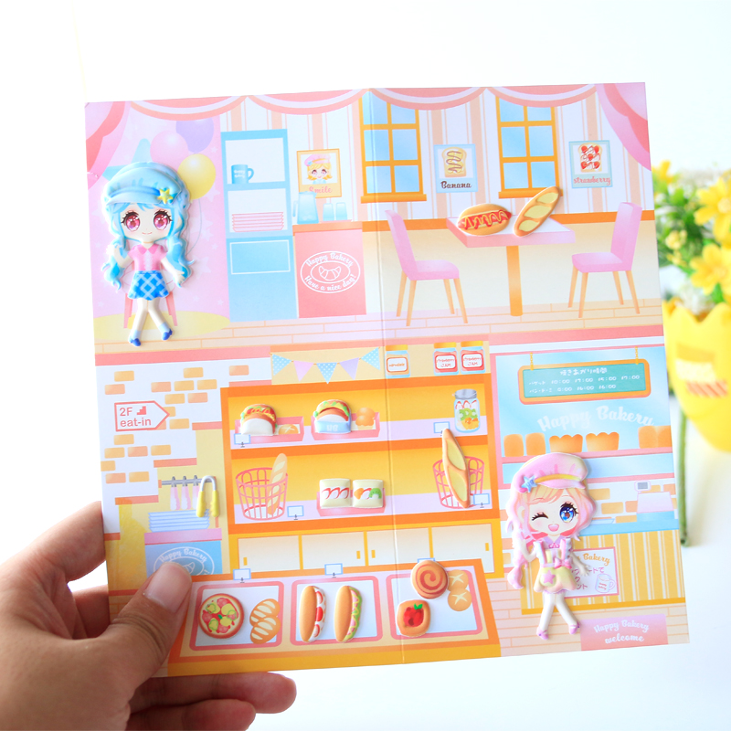 Children, boys and girls playing scenes change clothes home wine stickers three-dimensional paste 3D bubble stickers