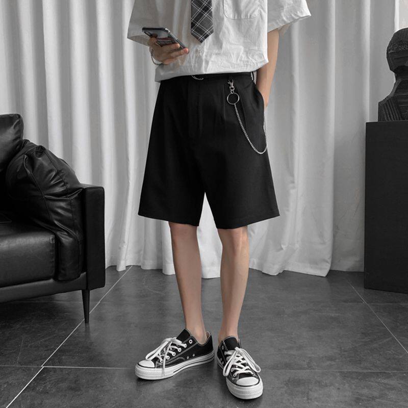 Five-point small trousers men's all-match loose solid color five-point pants 2021 new straight shorts ruffian handsome dk uniform suit male