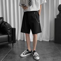 Five small trousers men Joker loose solid color middle pants 2021 New straight shorts Ruffian handsome dk uniform suit men