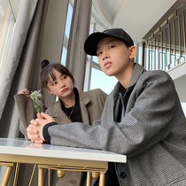 Spring and Autumn Thousand Bird Grid couples small suit men and women jacket Joker retro Net red loose jacket Harajuku style suit tide