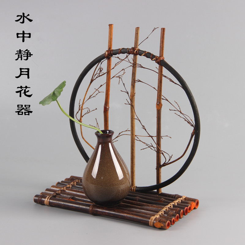 Japanese style purple bamboo flower ware, flower path, bamboo weaving, flower frame, flower basket, tea house, Zen decoration, rattan flower, tea ceremony accessories