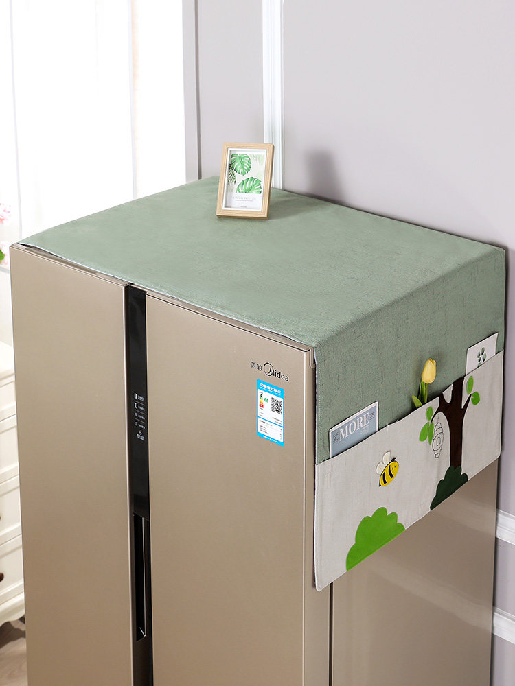 Original cotton and linen refrigerator cover double door single door thickened Nordic roller washing machine dust cover cover open door