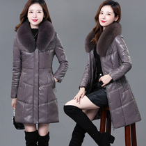 Middle-aged leather leather down jacket womens 2021 winter new mother outfit large size thin thickened sheepskin jacket