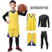 Childrens tights set running fitness clothes mens sports four-piece basketball suit bottoming training clothes breathable