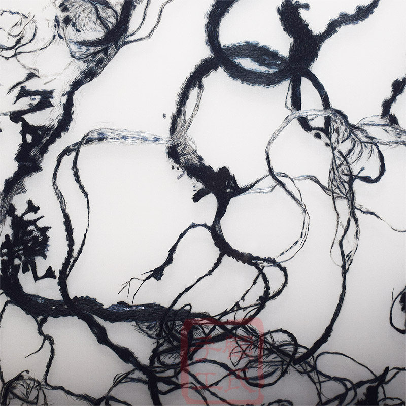 Вышивка Сучжоу 80*80顾氏手工苏绣水墨人物美女图 抽象刺绣人物肖像图书房过道画