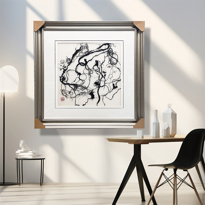 Вышивка Сучжоу 80*80顾氏手工苏绣水墨人物美女图 抽象刺绣人物肖像图书房过道画