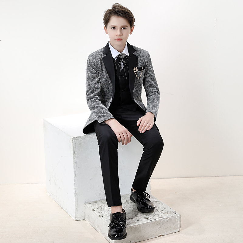 Boy gown suit Inlenwind little boy host acting out to suit CUHK boy grey west suit children's small suits