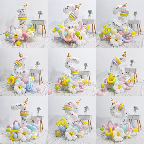 Белый цифровой воздушный шар, столб, дорожный путеводитель, большая сцена для 100-летия ребенка, украшение для фото с ромашкой