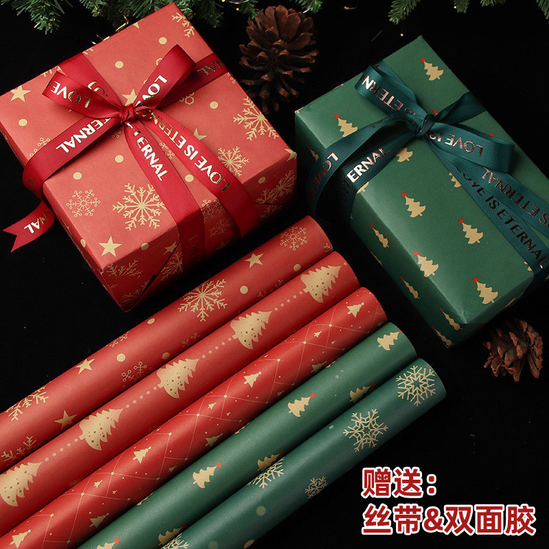 Christmas gift wrapping paper Creative retro snow Flower Christmas Eve Bull Leather Gift Box Big Size Tree Theme Decorative Paper-Taobao