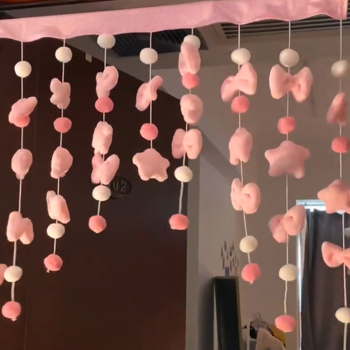 Door Curtain, No-Drill Self-Adhesive Partition Curtain, 2025 New Model, Cute Pink Girly Room Hanging Decoration Partition Curtain