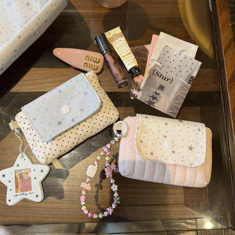 Korean-Style Star Print Storage Bag, High Aesthetic Value, ins Style, Bank Card, Lipstick, Coin Purse, Small Card Holder, Ccd Camera Bag