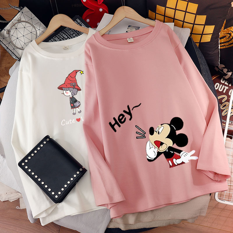 Maternity autumn tops long sleeves T-shirt loose large size cotton long version autumn T-shirt women's undershirt spring and autumn winter wear