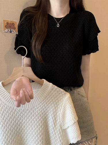 Женская одежда больших размеров, лето 2024, новый стиль Fat Sister, облегающие и облегающие вязаные топы с круглым вырезом и короткими рукавами для женщин