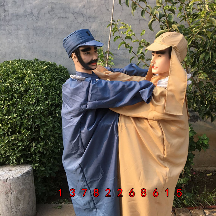 Two people fighting two ghost wrestling Eighth Route Army and Japanese devil wrestling props dragon and lion dance props factory direct sales