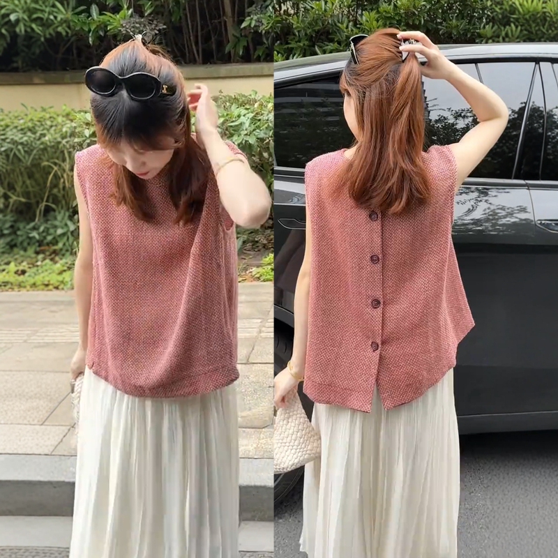 Old Money Style Back-Buttoned Sleeveless Vest for Women, 2026 New Summer Simple and Elegant Niche Design Top