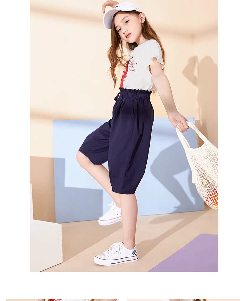 Mùa hè 2019 gái mới bảy quần quần ống quần rộng trong quần lửng trẻ em lớn quần mỏng phần quần cà rốt rộng - Quần quần bơi bé trai