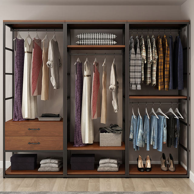 Open wardrobe home bedroom walk-in closet simple storage coat rack cabinet combination steel frame wardrobe