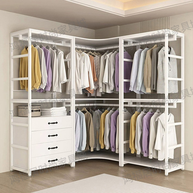 Open cloakroom wardrobe walk-in coat rack home bedroom storage rack double-layer floor-standing clothes rack combination