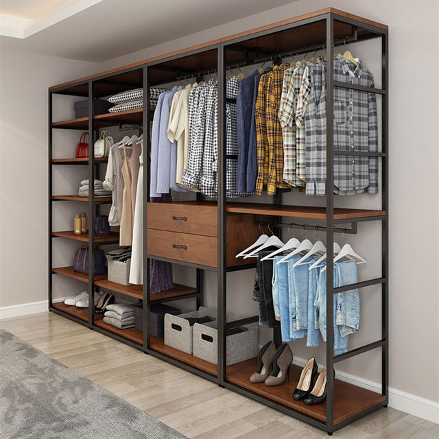Open wardrobe home bedroom walk-in closet simple storage coat rack cabinet combination steel frame wardrobe