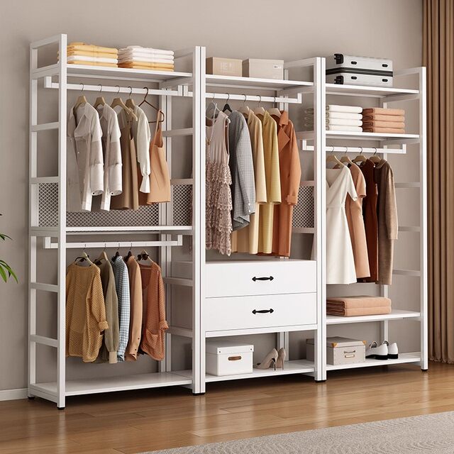 Open metal wardrobe frame bedroom floor hanging clothes rack 2025 new walk-in closet assembly shelf