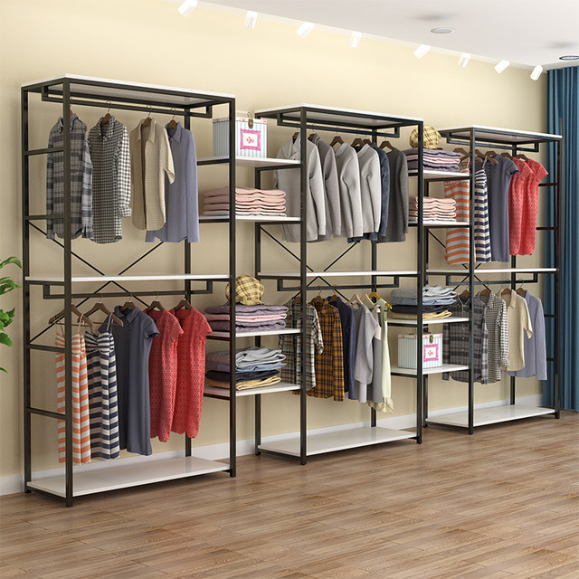 Clothing store display rack floor-standing double-layer clothes hanger men's and women's clothing store shelf display cabinet hanging clothes rack iron art