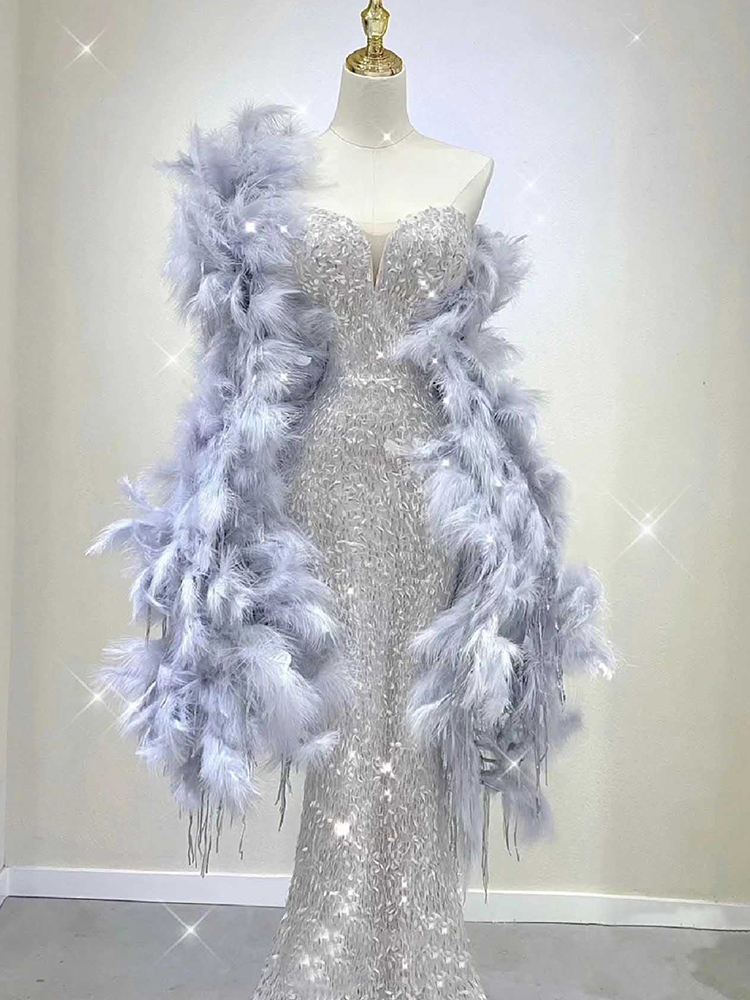 Evening dress, wedding dress, bra top, advanced sexy nail sequins for bride, feather stuffing, 2023 collection, high-end, fish tail Evening dress, wedding dress, bra top, advanced sexy nail sequins for bride, feather stuffing, 2023 collection, high-end, fish tail