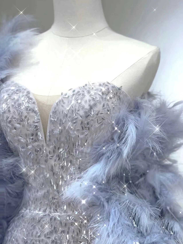 Evening dress, wedding dress, bra top, advanced sexy nail sequins for bride, feather stuffing, 2023 collection, high-end, fish tail Evening dress, wedding dress, bra top, advanced sexy nail sequins for bride, feather stuffing, 2023 collection, high-end, fish tail