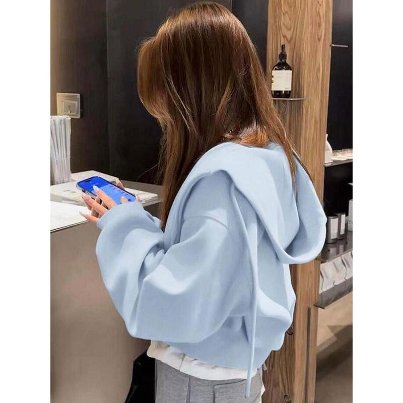 Petite Korean-Style Thin Short Hooded Sweatshirt for Women ins Loose Fit, Slimming, Commuter Zipper Jacket Petite Korean-Style Thin Short Hooded Sweatshirt for Women ins Loose Fit, Slimming, Commuter Zipper Jacket