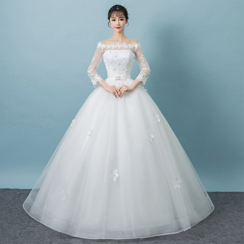 Wedding Dress Gown 2021 Summer middle sleeves Lined Shoulders slim cover Bridal Bridal Wedding Dress High Waist Pregnant Woman Wedding Dress