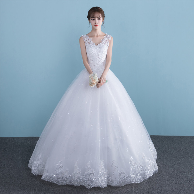 Wedding Dress Gown 2021 New Spring Summer Bride Wedding Double Shoulder V Lords Pregnant Woman Middle Sleeve Wedding Dresses Woman