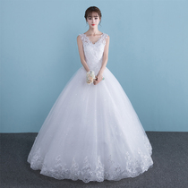 Wedding dress 2021 New Spring Summer Bride wedding shoulder V collar Thin Thin pregnant women in sleeve wedding dress