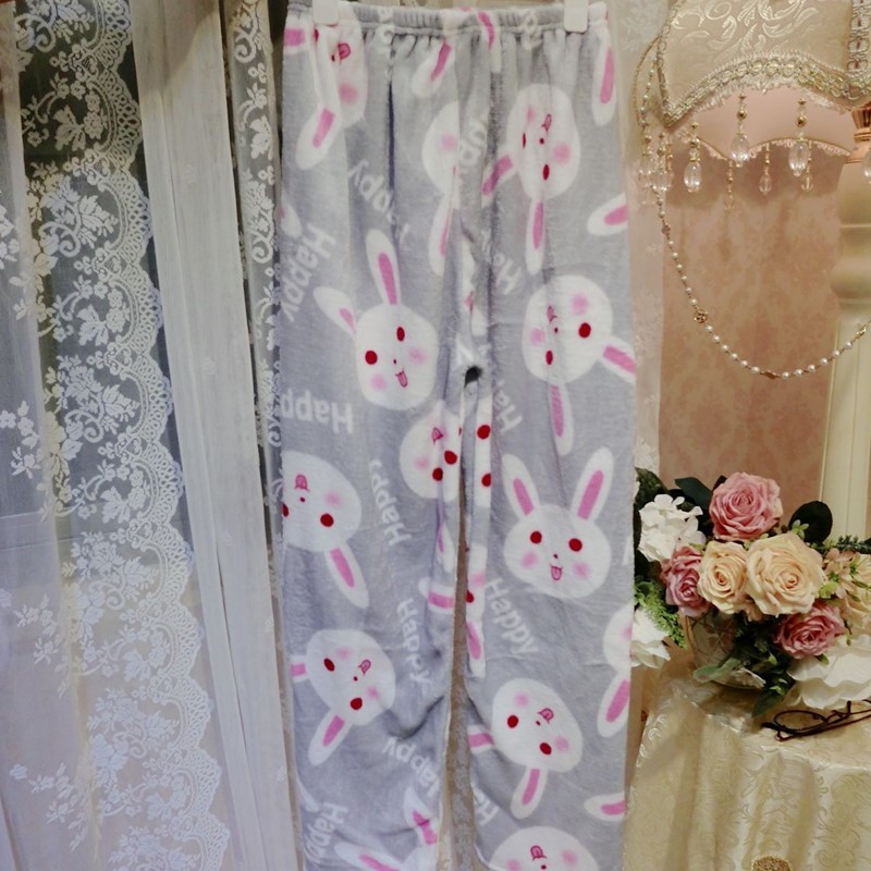 Mùa thu và mùa đông quần pyjama flannel dày cho nam và nữ phim hoạt hình quần nhà cộng với kích thước cộng với nhung ấm quần lông cừu san hô quần ngủ nam