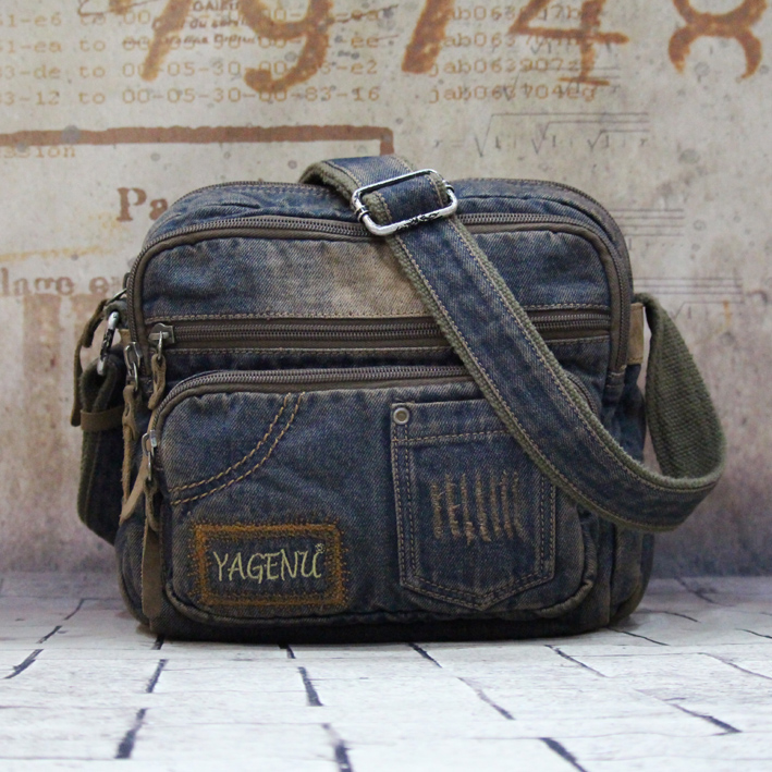 New retro denim bag men's and women's backpack wild casual Korean version business messenger shoulder bag multi-pocket horizontal trend