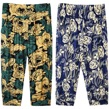 Summer floral trousers three-point ice silk women's leggings