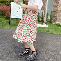 CUHK Girl Shatter Pink Half Body Dress 2022 Summer Mother Daughter Dress High Waist Fresh Art Fan Umbrella Skirt