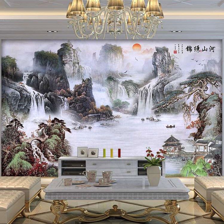 TV background wall living room atmospheric landscape 8d stereoscopic film and television wallpaper office landscape landscape painting wall cloth mural