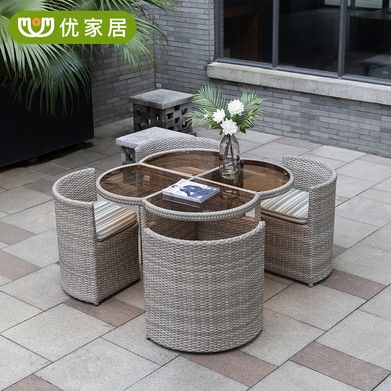 Creative Outdoor Leisure Rattan Choreography Table And Chairs Combo Outdoor Patio Greenhouse Terrace Garden Vines Chair Tea Table Suit