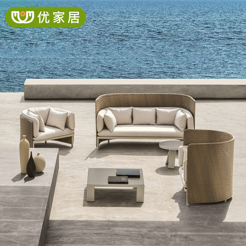 Terrace Outdoor Leisure Rattan Choreography Sofa Combined Outdoor Open-air Greenhouse Patio Rattan Chairs Waterproof Sunscreen