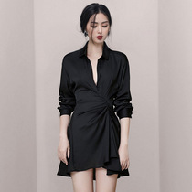 French banquet sexy dress celebrity temperament foreign style black evening dress female simple generous air Queen