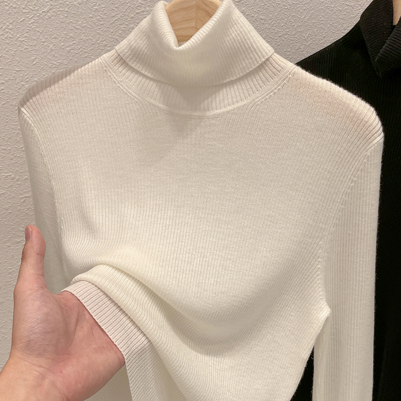 High-Neck Wool Knit Sweater for Women, Soft and Cozy Base Layer, Autumn and Winter 2026 New Slim-Fit White Sweater with a Turn-Down Collar