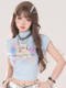 American-Style Sweet and Spicy Sexy Slim-Fit Short Top for Women, Summer Design, Niche Subculture Y2K Half-High Collar T-Shirt