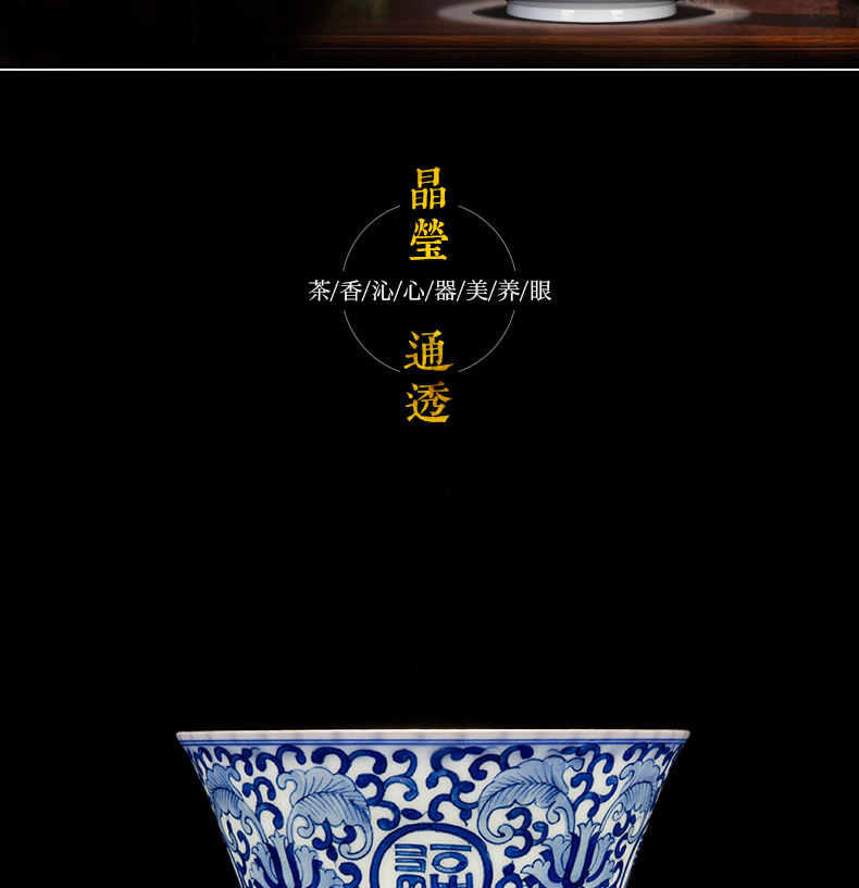 Only three tureen tea cup of pure hand - made jingdezhen ceramic paint tureen large blue and white tie up branches hand grasp pot of tea bowl