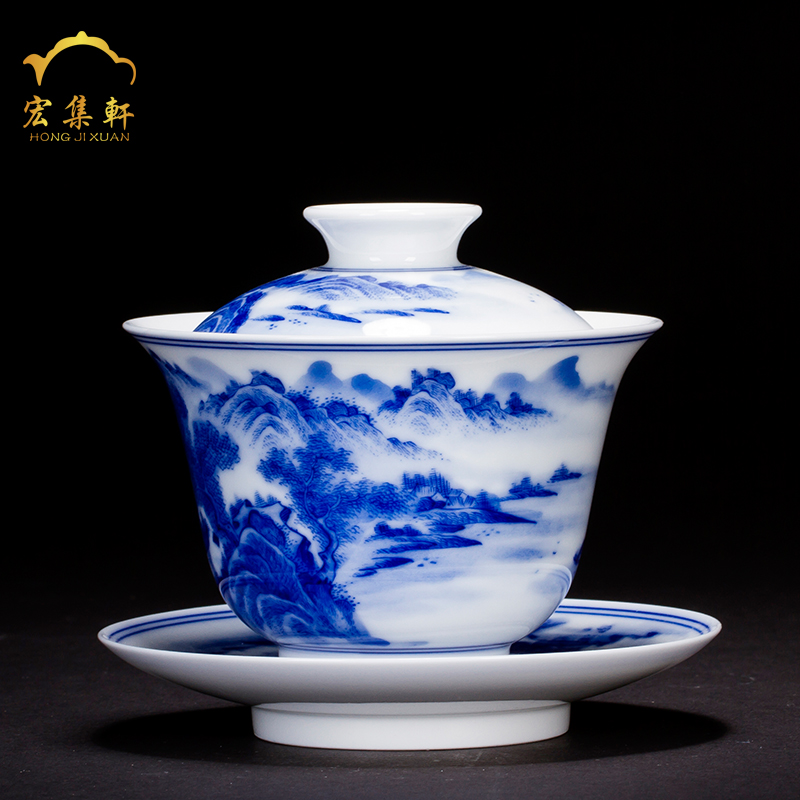 Only three tureen jingdezhen ceramic tureen large hand - made porcelain cups landscape with pure manual kung fu tea bowl