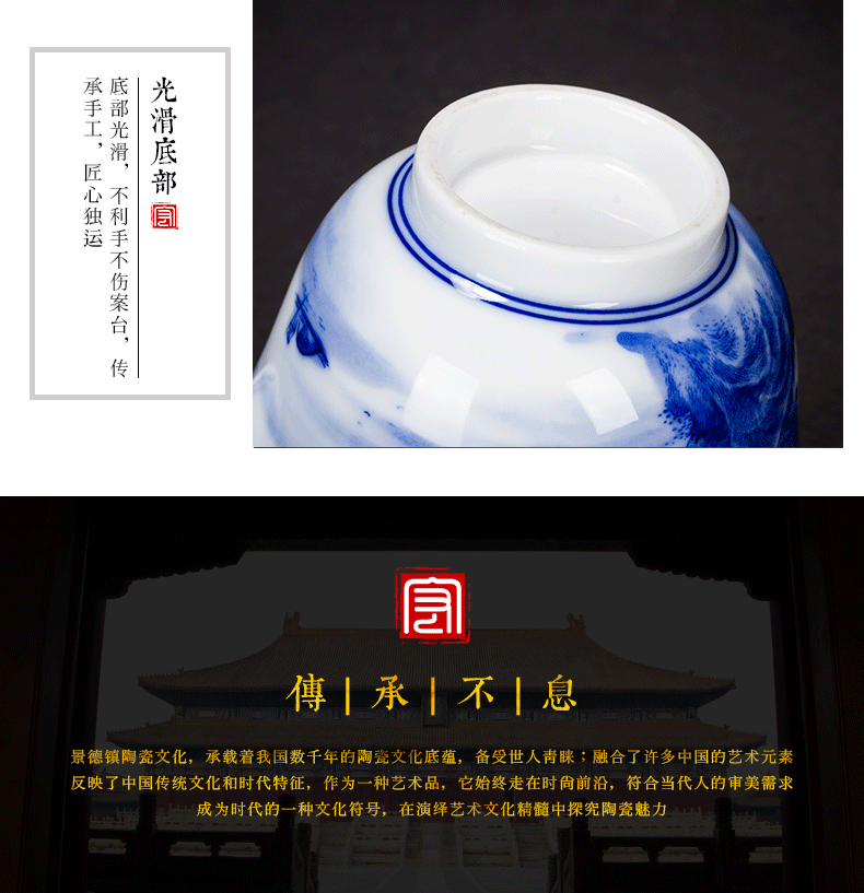 Only three tureen jingdezhen ceramic tureen large hand - made porcelain cups landscape with pure manual kung fu tea bowl