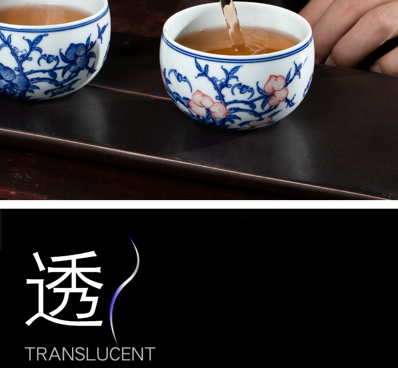 Youligong sample tea cup small bowl jingdezhen blue and white porcelain is all hand tea kungfu tea cup nine peaches masters cup