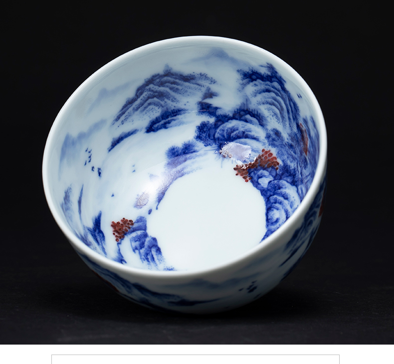 Manual hand - made kung fu ceramic blue and white youligong master cup single cup cup cup bowl of jingdezhen tea service