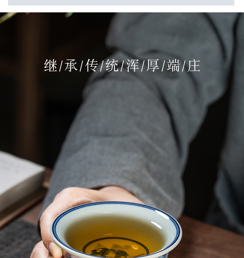 Hand draw archaize yongle blue and white landscape cup triangle flowers pattern circle pressure Hand cup master cup one cup of jingdezhen ceramic kung fu tea cups